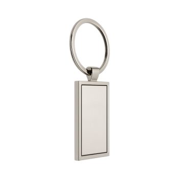Prostokątny, metalowy brelok z zawieszką