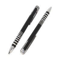 Dwa czarne metalowe długopisy biurowe