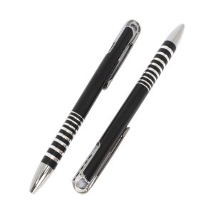 Dwa czarne metalowe długopisy biurowe