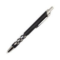 Metalowy czarny długopis z latarką przy rysiku