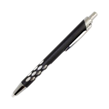 Metalowy czarny długopis z latarką przy rysiku