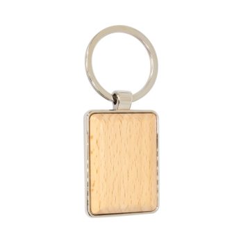 Brelok drewniany M002 z metalową obwódką i drewnianym środkiem