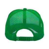 Tył czapki z daszkiem typu Trucker, 5-panelowa, biała z zieloną siateczką i regulacją
