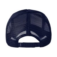 Tył czapki z daszkiem typu Trucker, 5-panelowa, granatowa z siateczką i regulacją