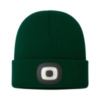 Czapka zimowa wywijana beanie z wszytą latarką LED ciemnozielona