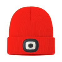Czapka zimowa wywijana beanie z wszytą latarką LED pomarańczowa