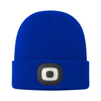 Czapka zimowa wywijana beanie z wszytą latarką LED chabrowa