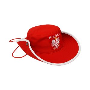 Kapelusz z haftowanym napisem POLSKA i godło KAP_04 z białym obszyciem i sznurkiem